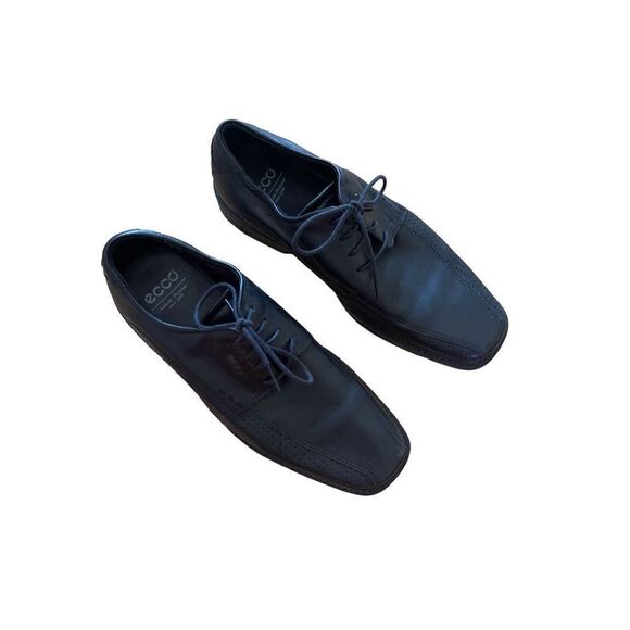 Ecco Mens Black Square Toe Leather Lace Up Oxford Career Dress Shoes Size 42 - Picture 3 of 8